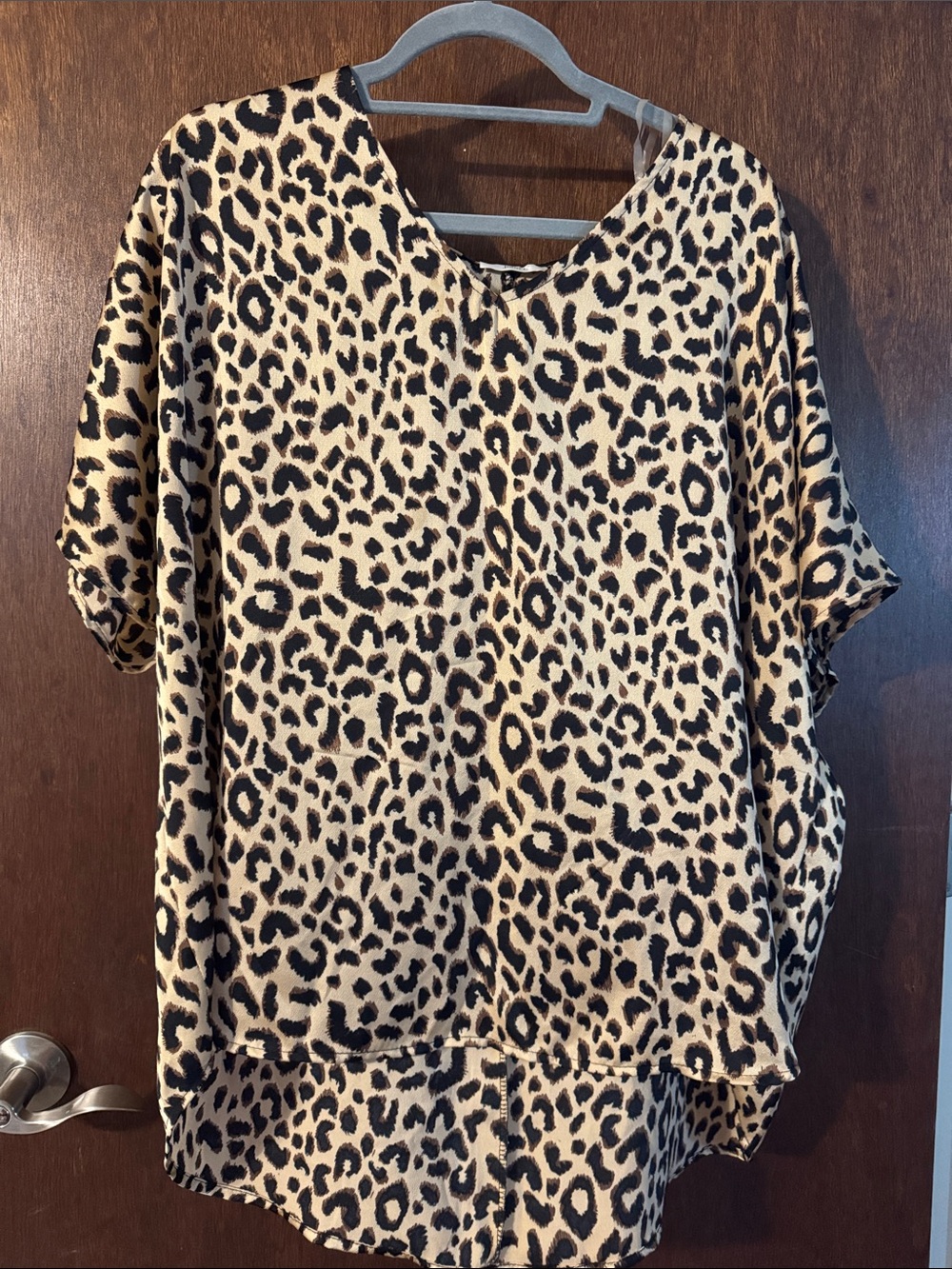 JODIFL Leopard Print V-Neck Blouse - Beige & Black